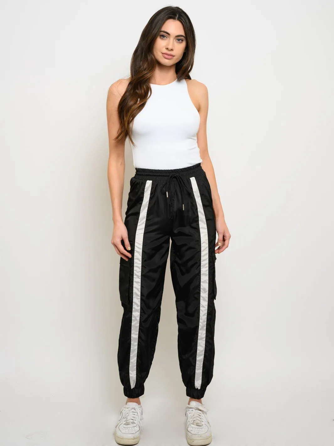 WOMEN'S STRIPE POCKETS JOGGER PANTS