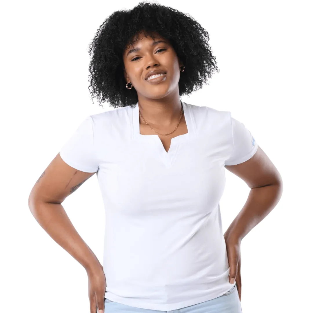 Women's White Blue Cavalz Square V-Neck T Shirt