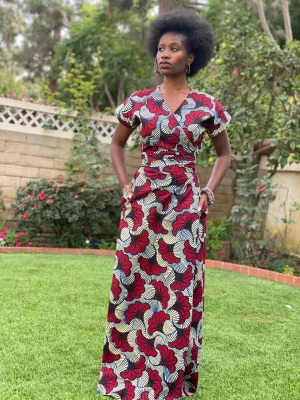 Wrap Dress "Salad Leaves Burgundy"