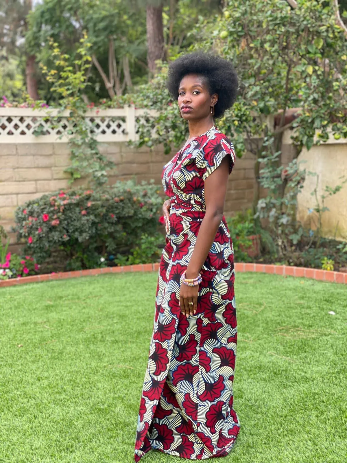 Wrap Dress "Salad Leaves Burgundy"