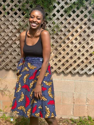 Wrap Skirt Mid-Length "Red Gold Salad Leaves"