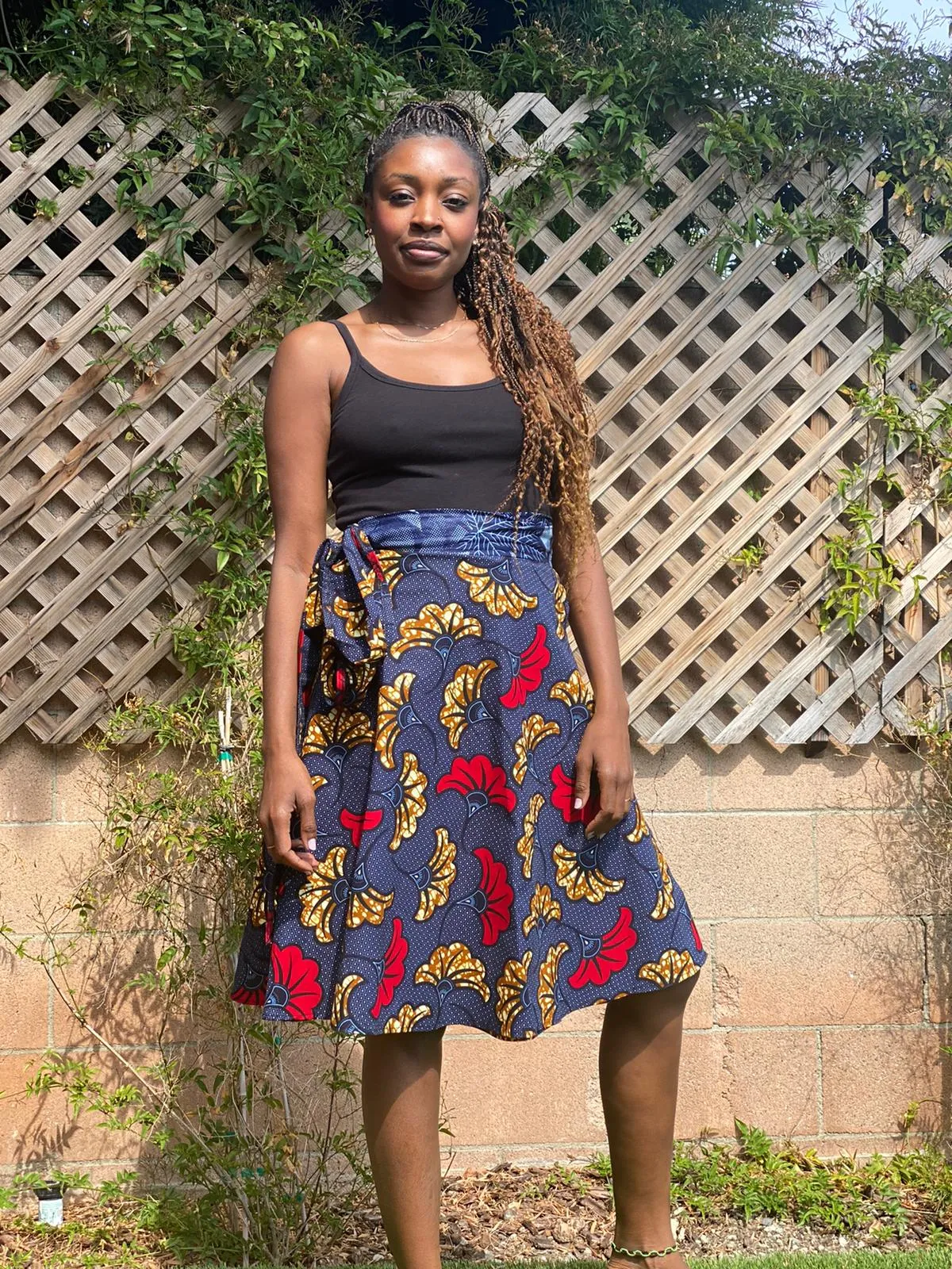 Wrap Skirt Mid-Length "Red Gold Salad Leaves"
