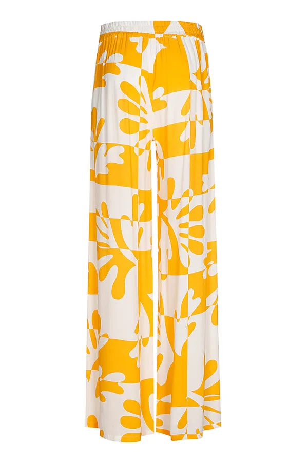 YELLOW PRINT STRAIGHT LEG TROUSERS