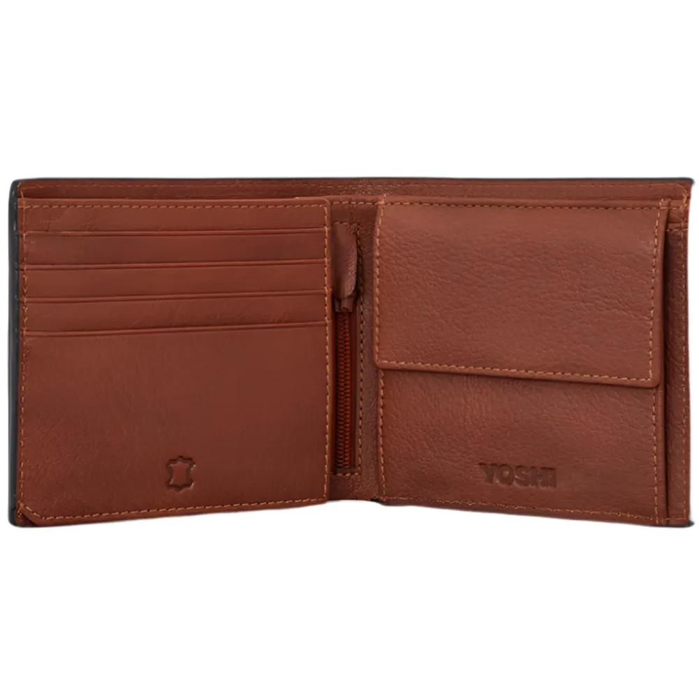 Yoshi Extra Capacity Brown Leather Wallet with Coin Pocket
