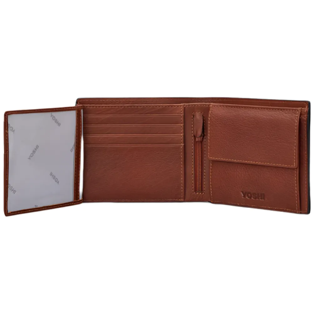 Yoshi Extra Capacity Brown Leather Wallet with Coin Pocket