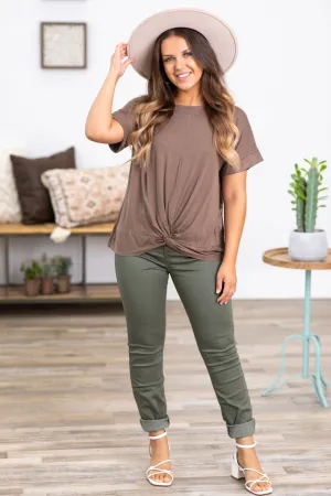 Zenana Dark Sage Skinny Pants With Stretch