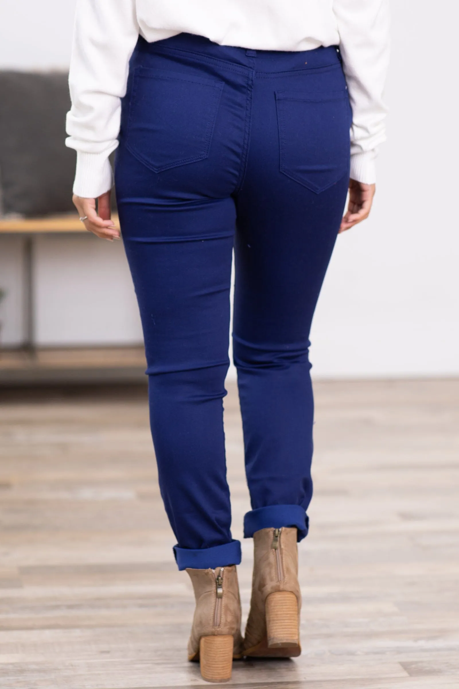 Zenana Navy Skinny Pants With Stretch