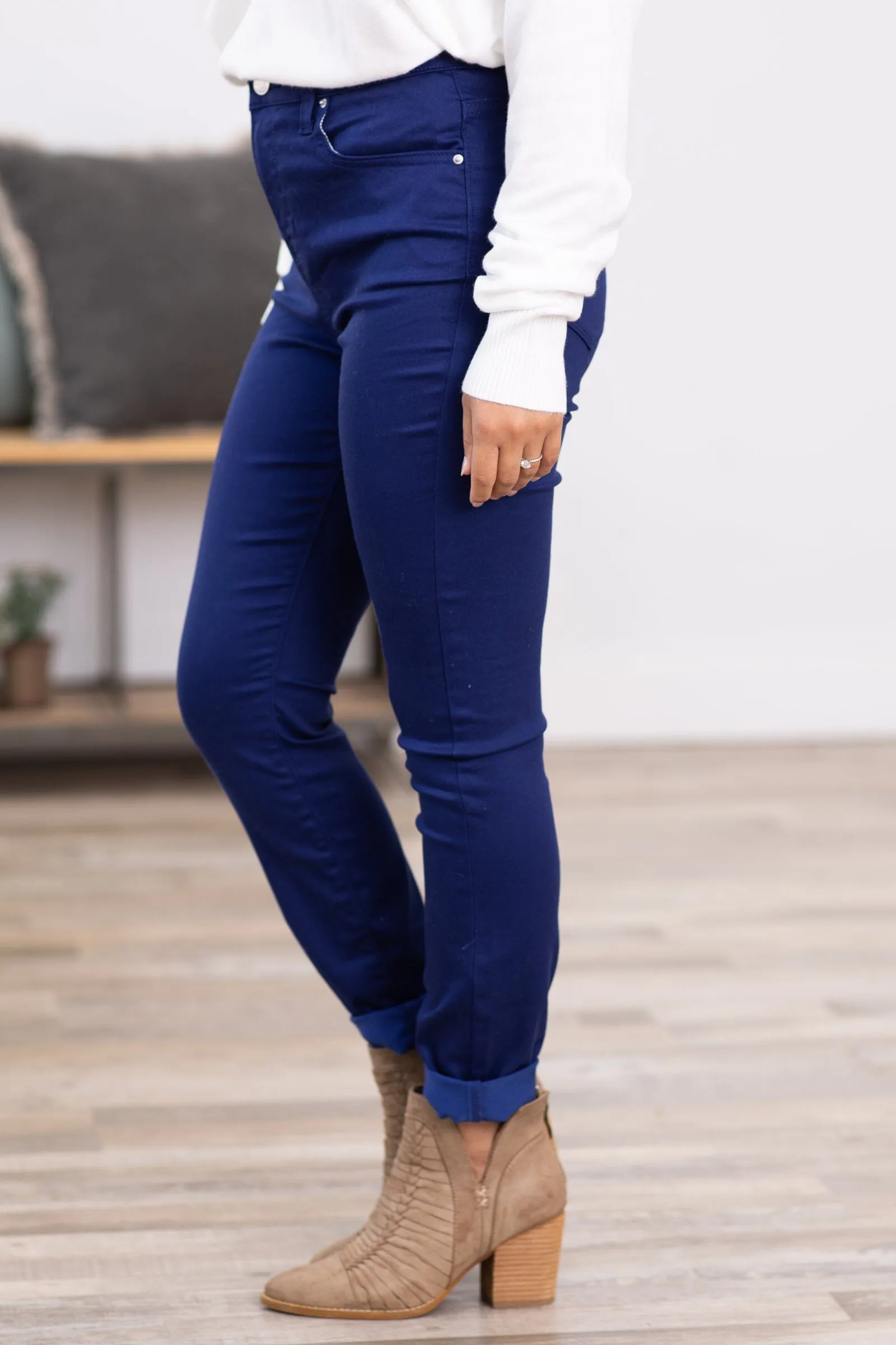 Zenana Navy Skinny Pants With Stretch