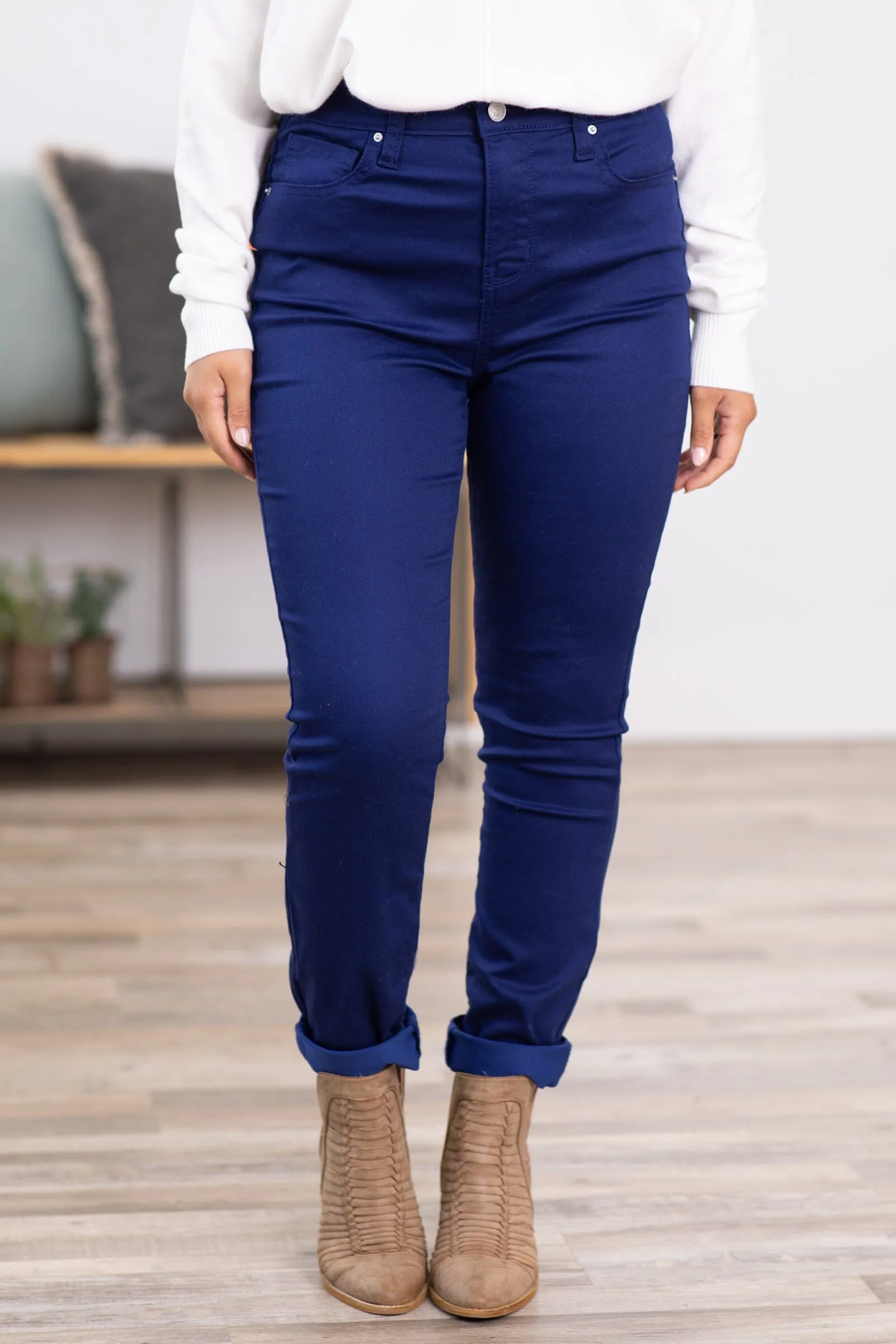 Zenana Navy Skinny Pants With Stretch