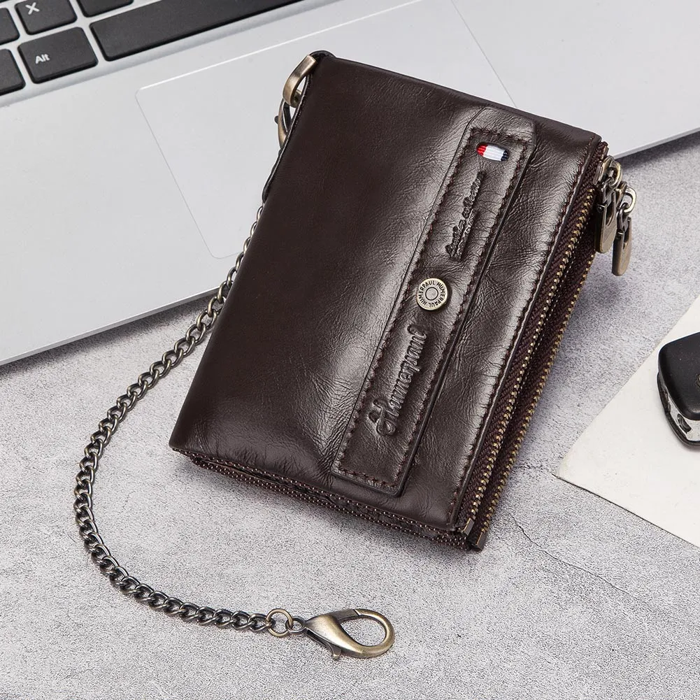 Zipper Male Small Clutch Leather Holder RFID Wallets