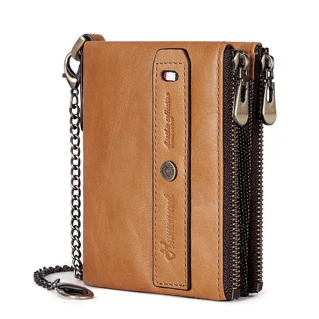 Zipper Male Small Clutch Leather Holder RFID Wallets