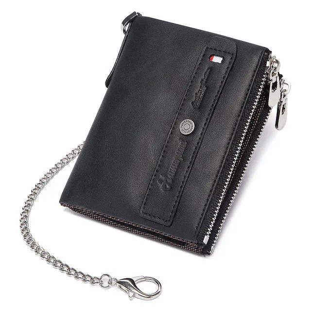 Zipper Male Small Clutch Leather Holder RFID Wallets