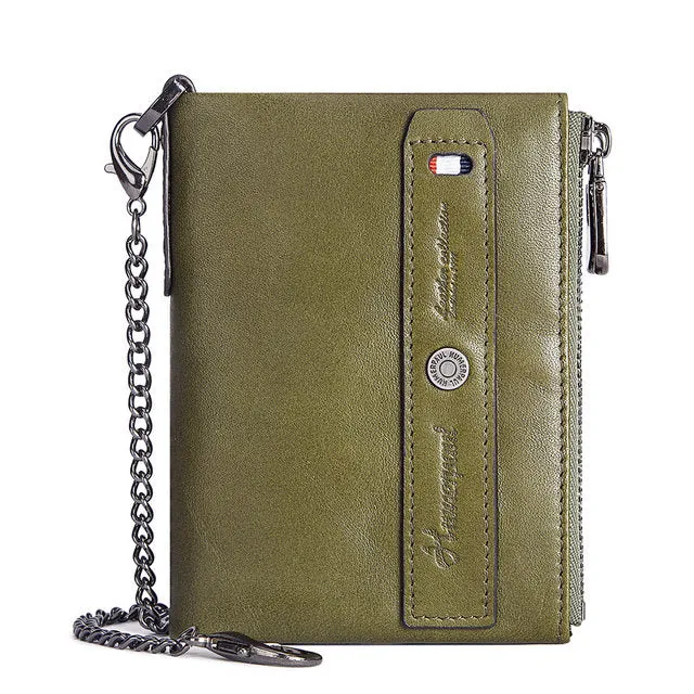 Zipper Male Small Clutch Leather Holder RFID Wallets